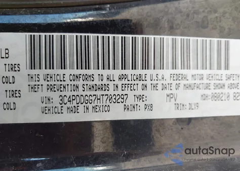 2017 Dodge Journey Crossroad Plus Awd z USA, uszkodzony, nr VIN 3C4PDDGG7HT703297